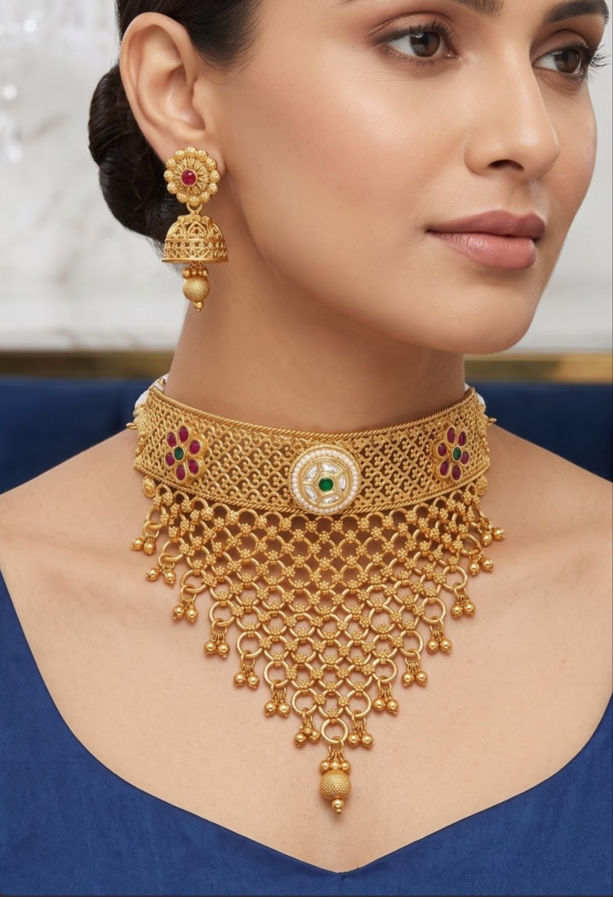 Antique Gold Kundan & Meenakari Bridal Jewelry Set in Germany