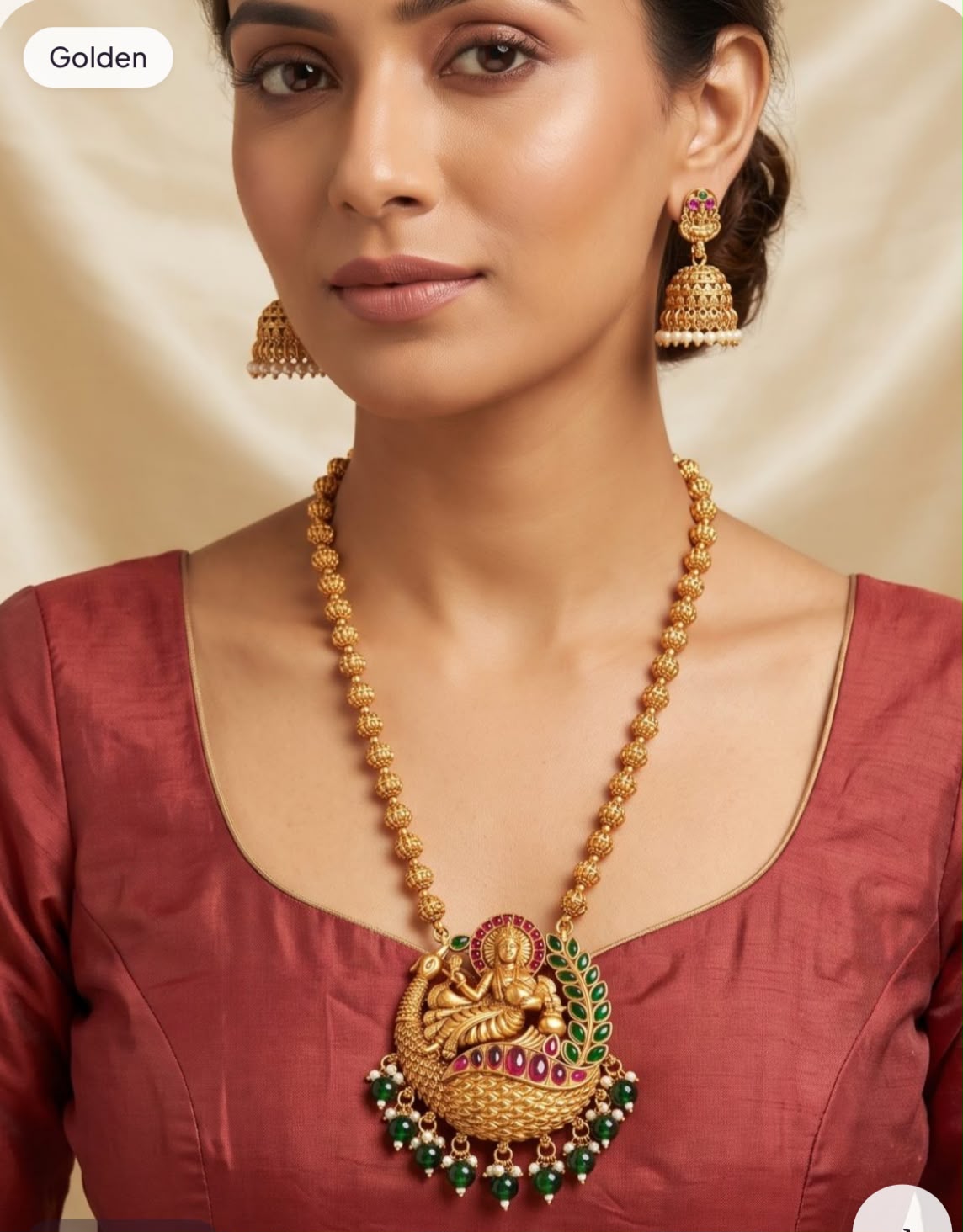 Traditional Antique Gold Goddess Lakshmi Temple Jewellery Haram / Long Necklace in Germany