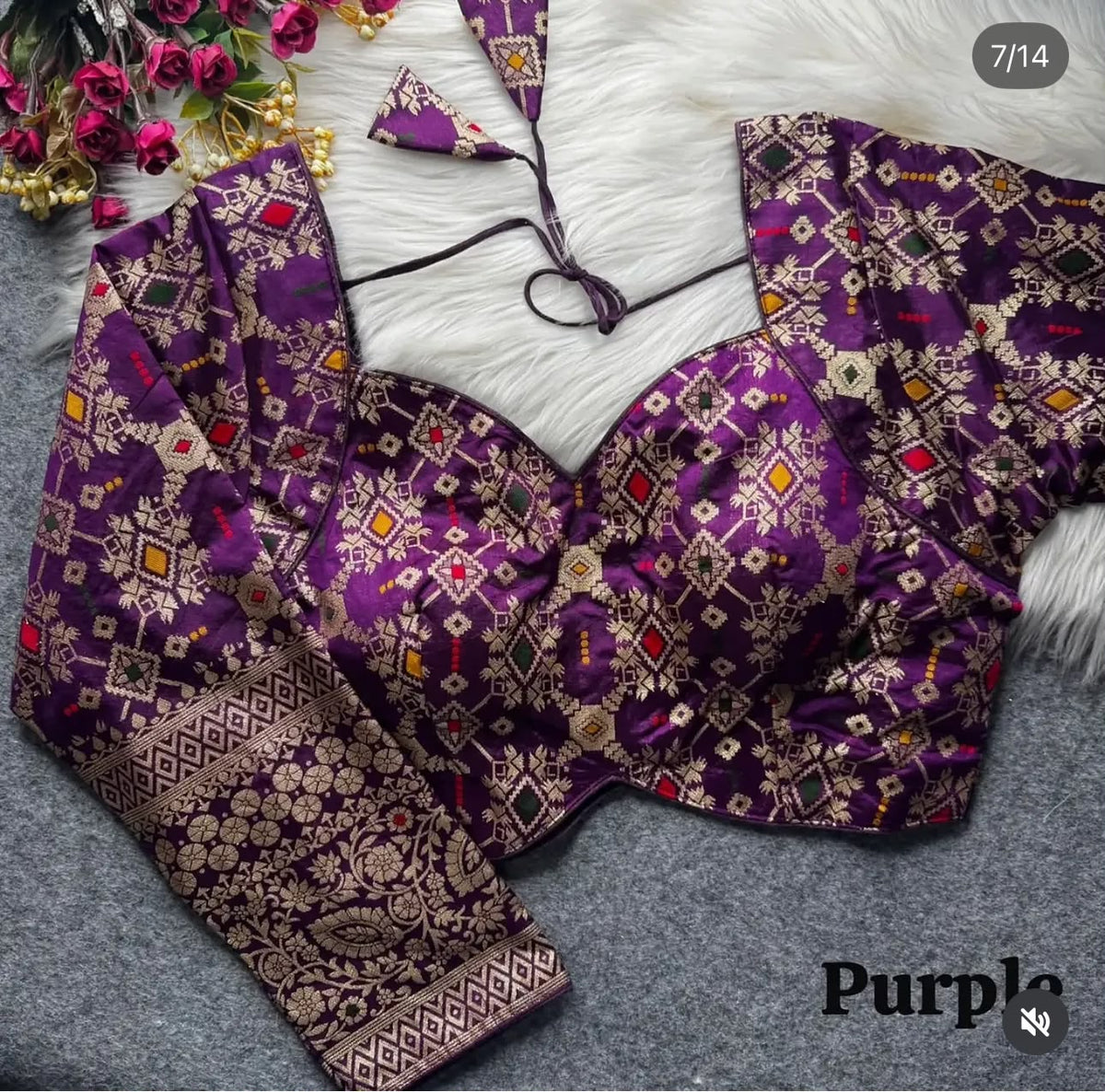 Banarasi Purple silk full sleeves blouse in Germany