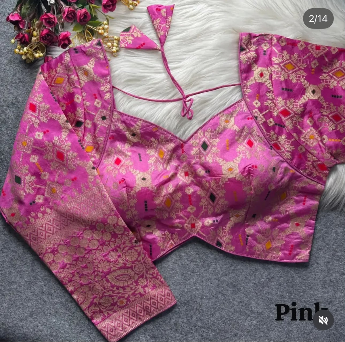 Banarasi Pink silk full sleeves blouse in Germany