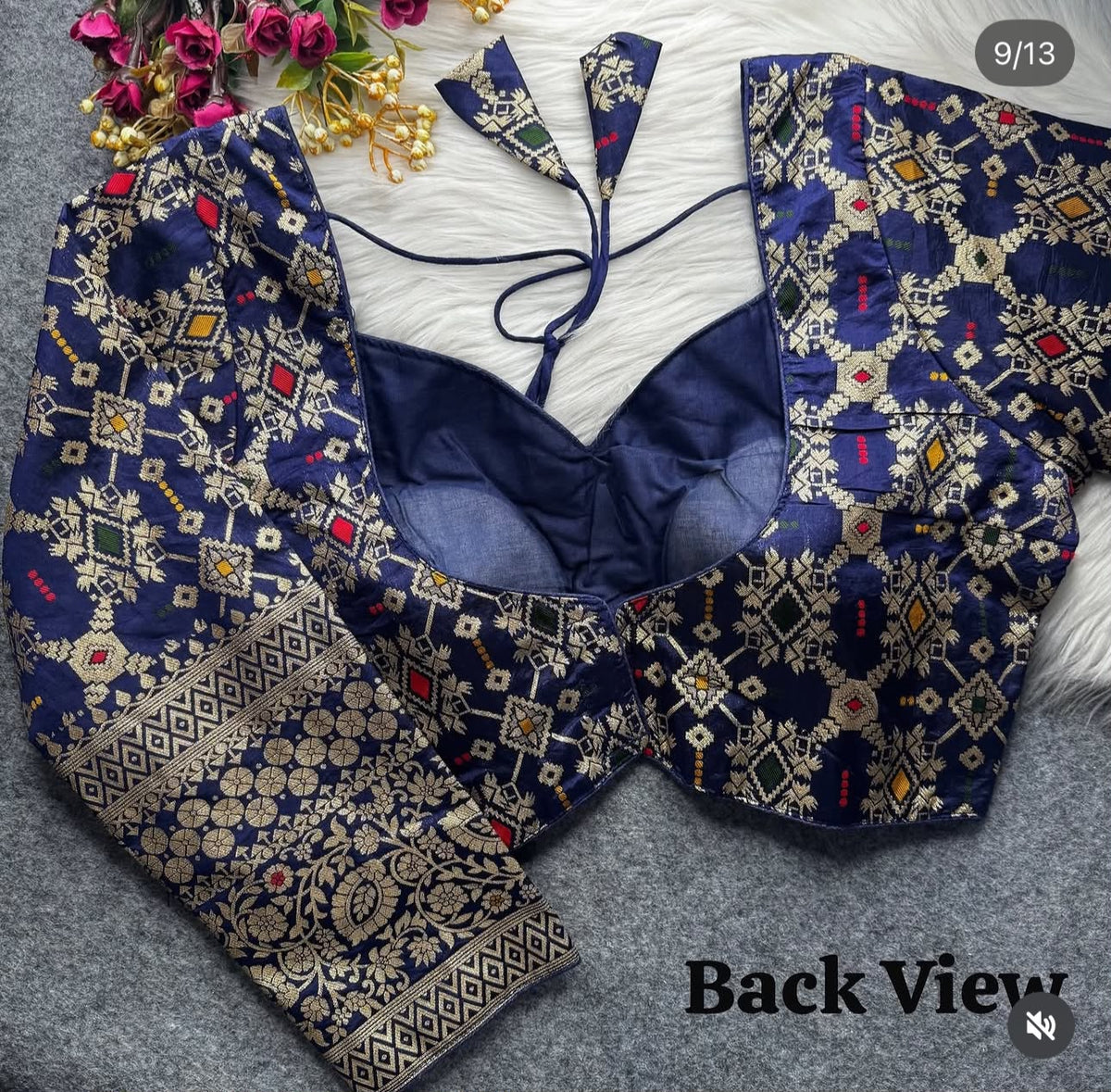 Banarasi Navy blue silk full sleeves blouse in Germany
