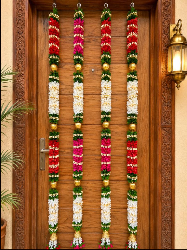 Traditional artificial floral wall hangings and door torans in Germany