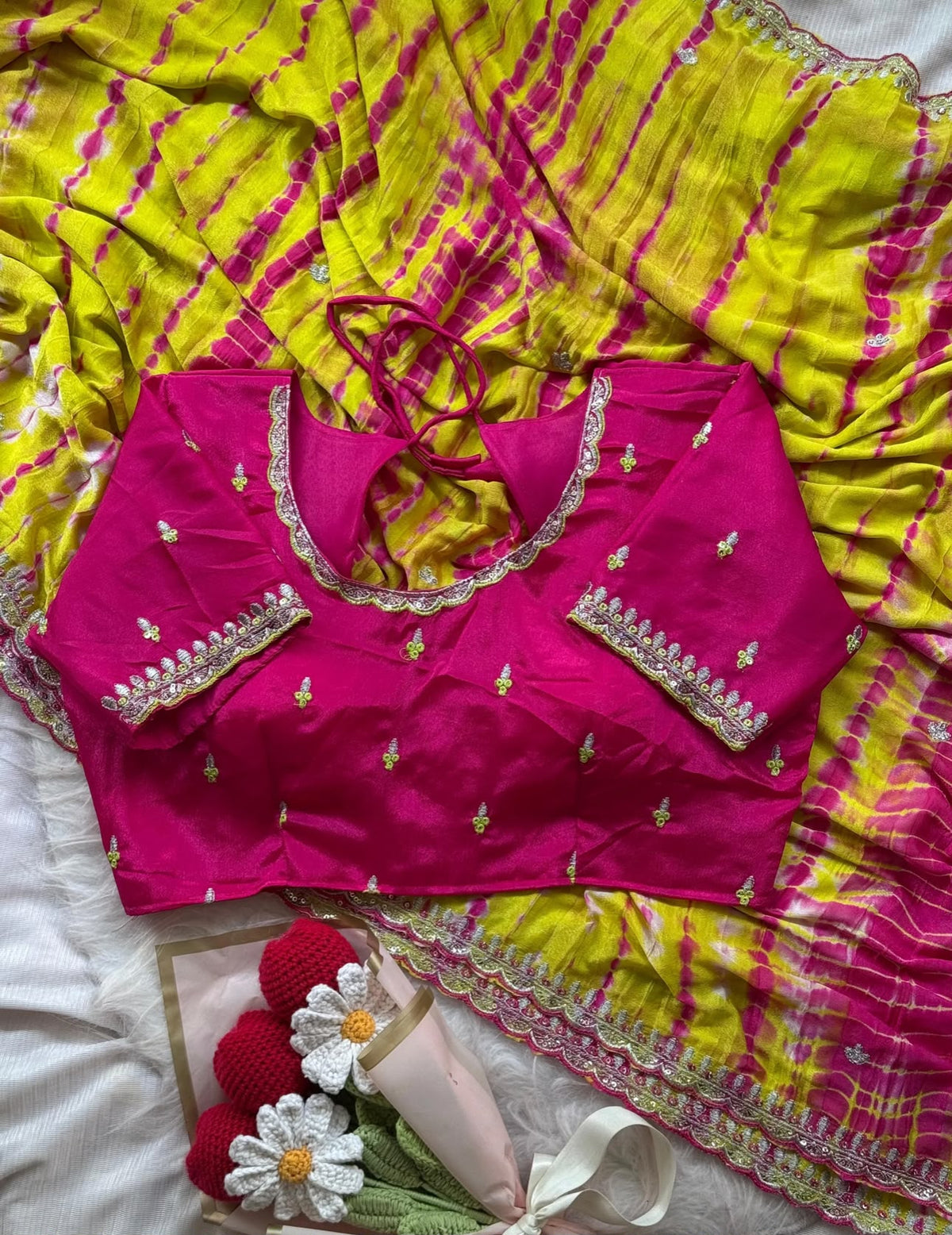 Soft chinnon shibori Tie & Die saree with stitched blouse in Berlin
