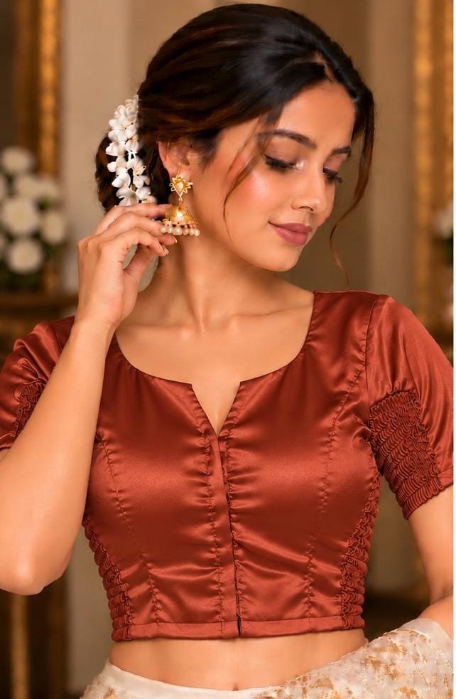 Rust brown Soft silk fabric Strechabale blouse in Germany
