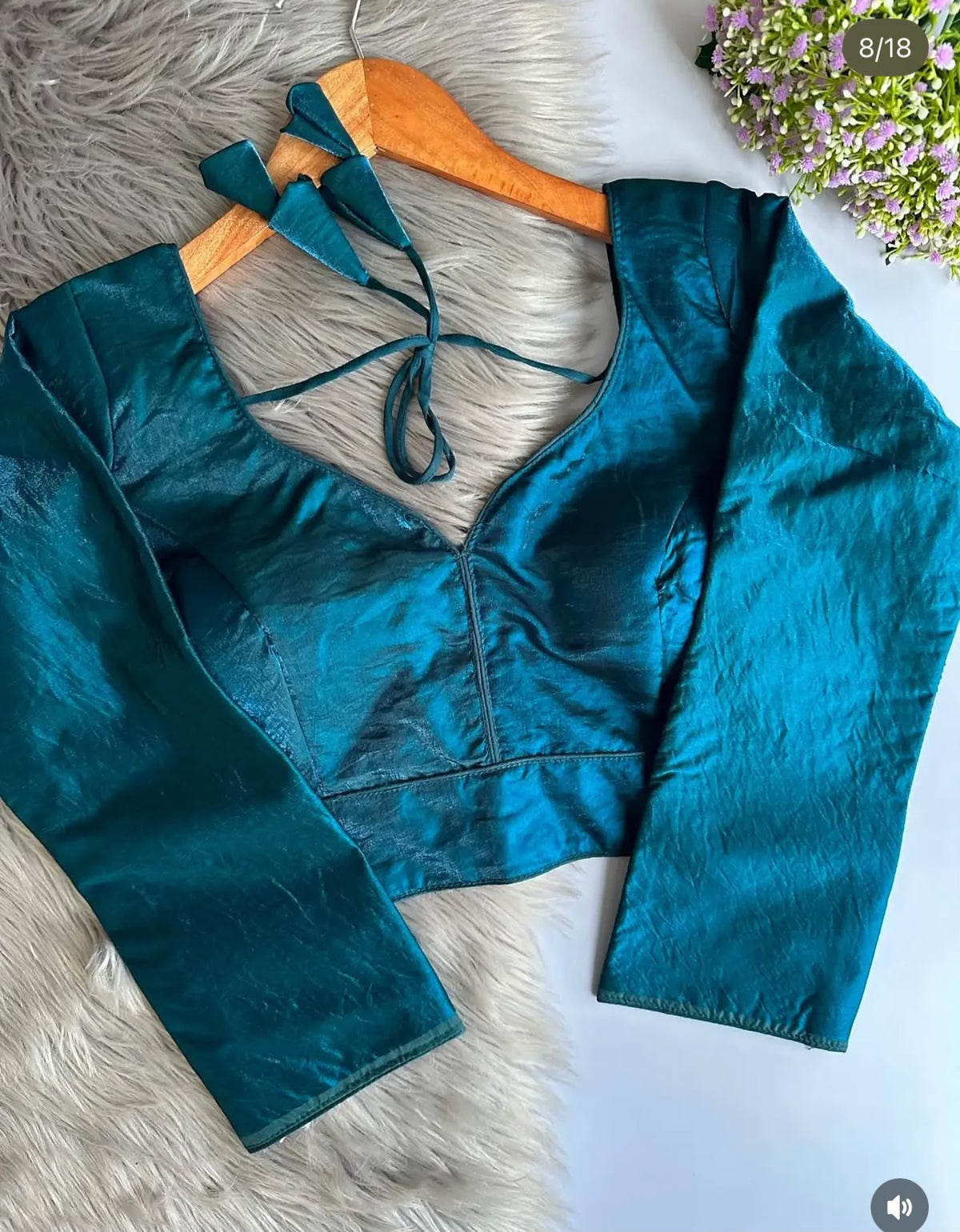 Sabyasachi-Inspired peacock blue Designer Full-Sleeve Space Silk Blouse in Berlin