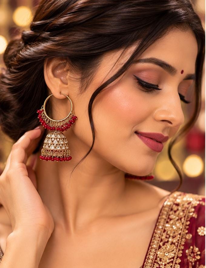 Traditional Hoop Jhumka Earrings with Maroon Beads in Germany