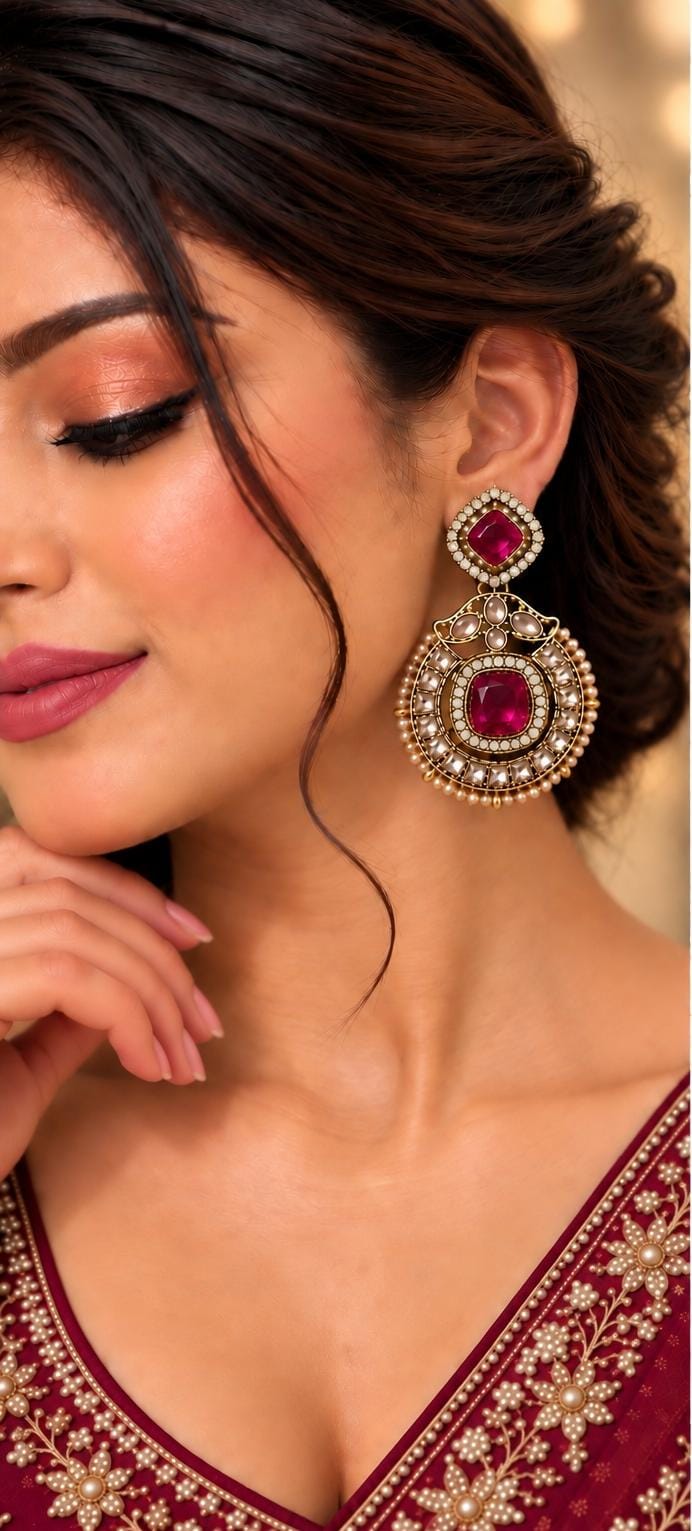 Antique gold-plated drop earring Dark Pink in Germany