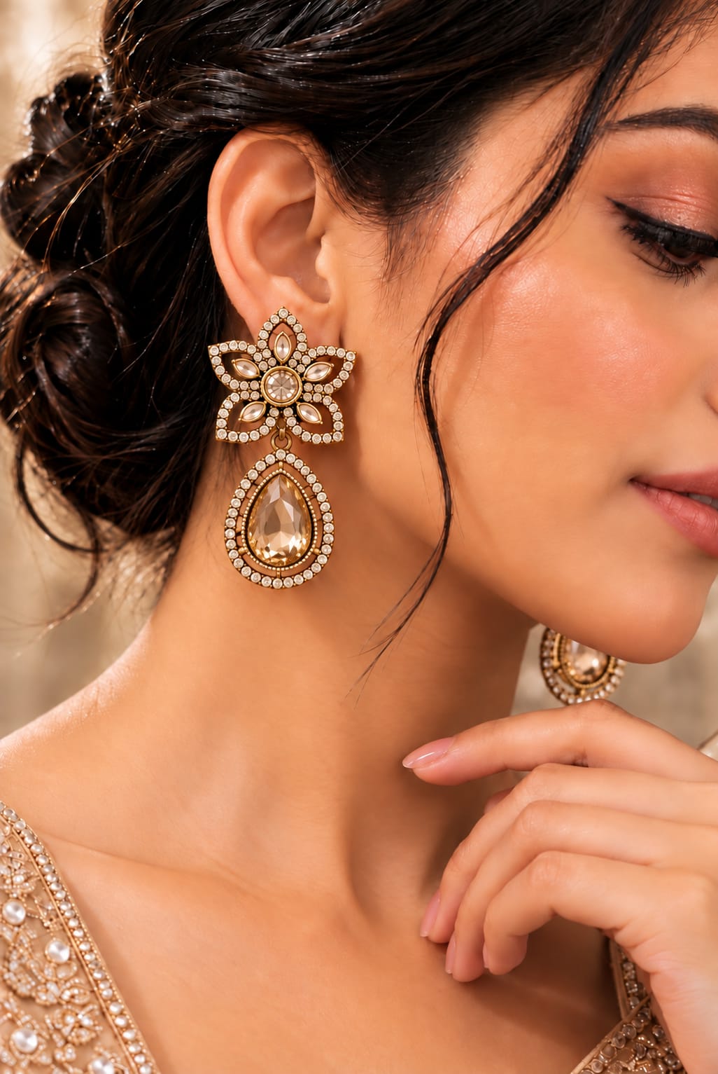 Bridal Ruby Kundan Golden Dangler Earrings in Berlin