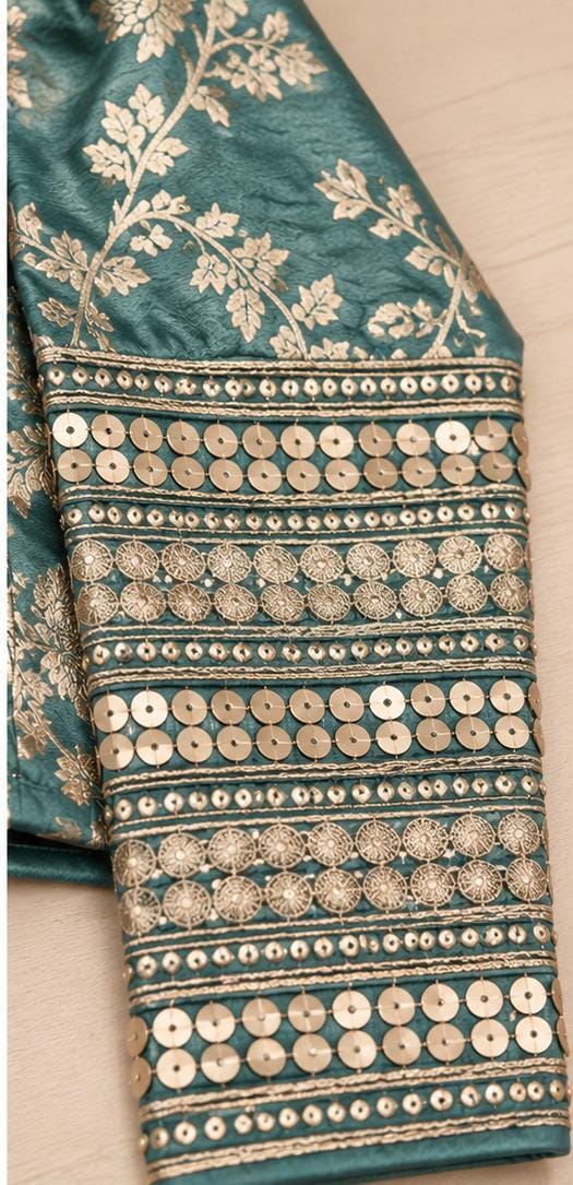 Teal green Dola silk readymade saree blouse in Germany