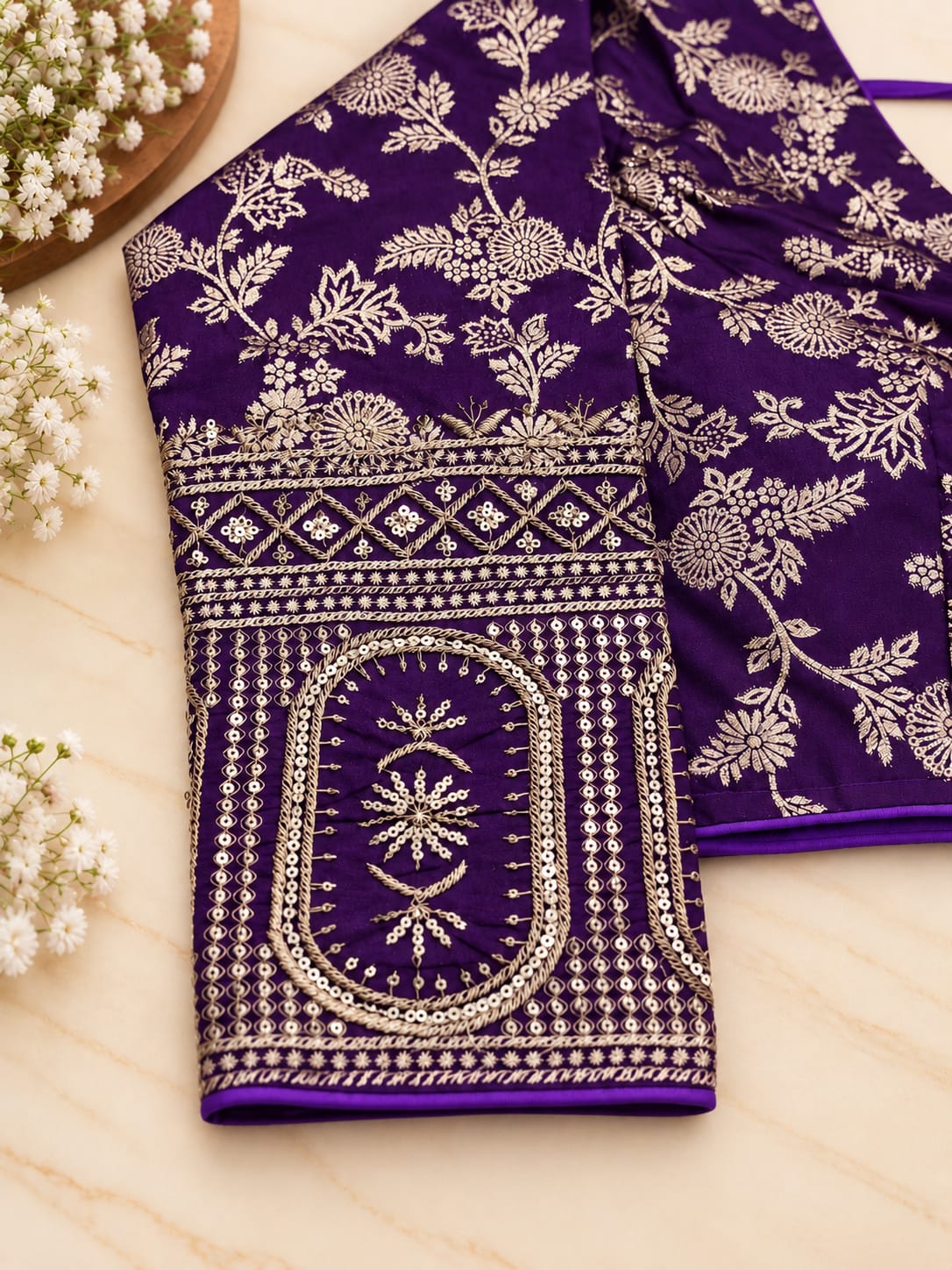 Purple Banarasi Brocade Embroidered Saree Blouse in Germany