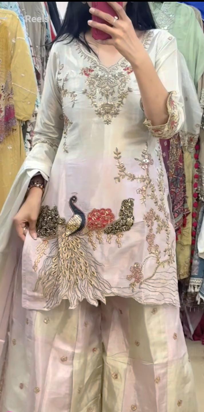 Premium Peacock Embroidered Sharara Suit Set in Germany