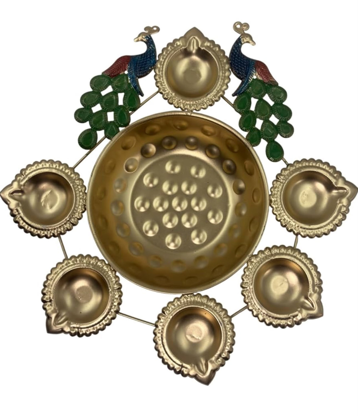 Peacock Urli Bowl with Attached Diyas in Germany