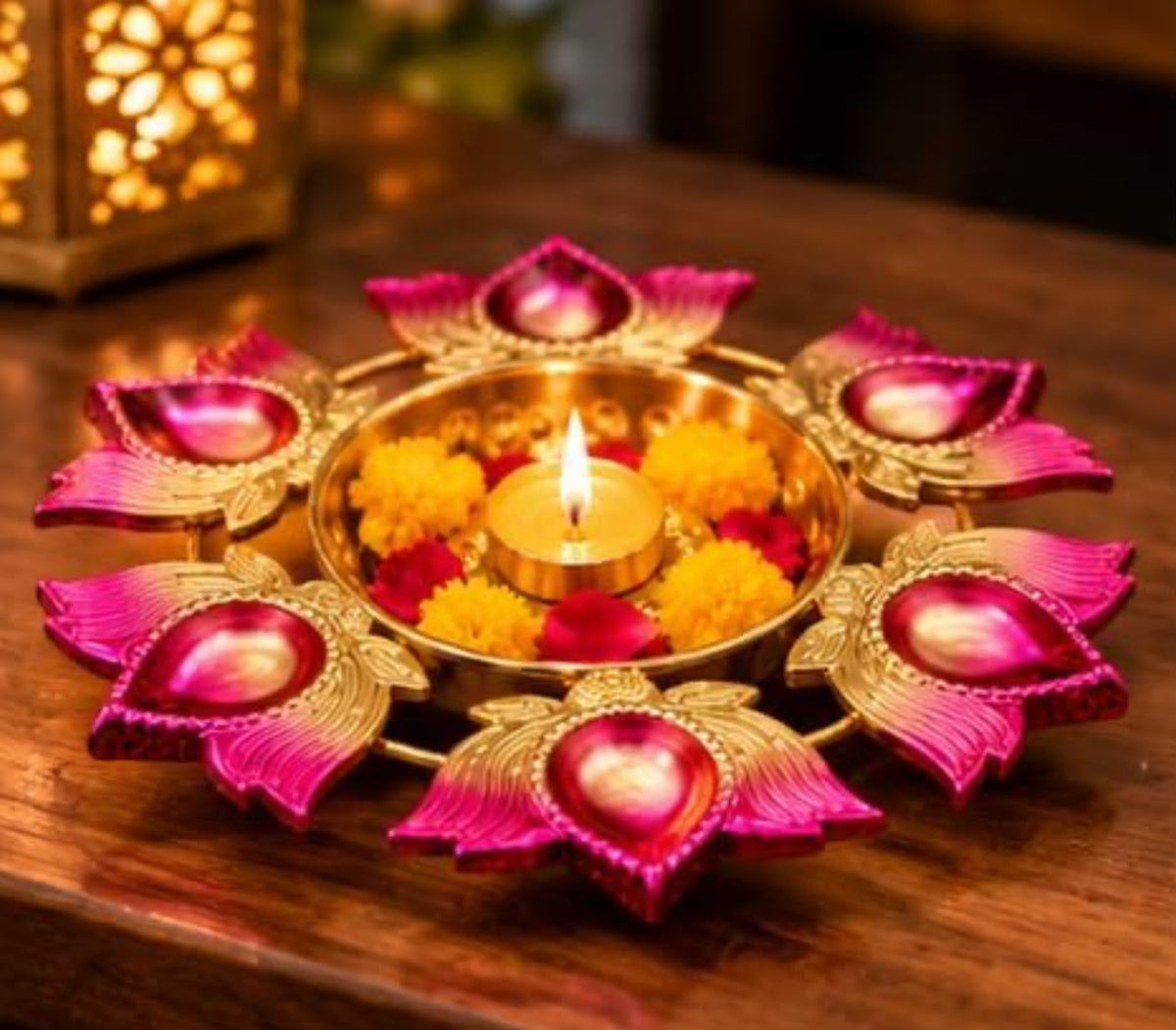 8 Lotus Urli Decorative Diya Holder Golden Pink in Berlin
