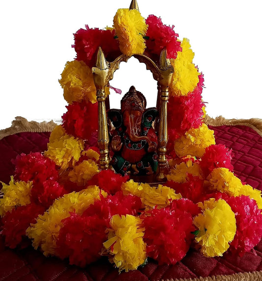 Artificial Yellow and Red Marigold Garlands String 5 Feet Long for Parties Indian Wedding Decoration (1 set - 5pcs) - Neha Couture Indian Fashion