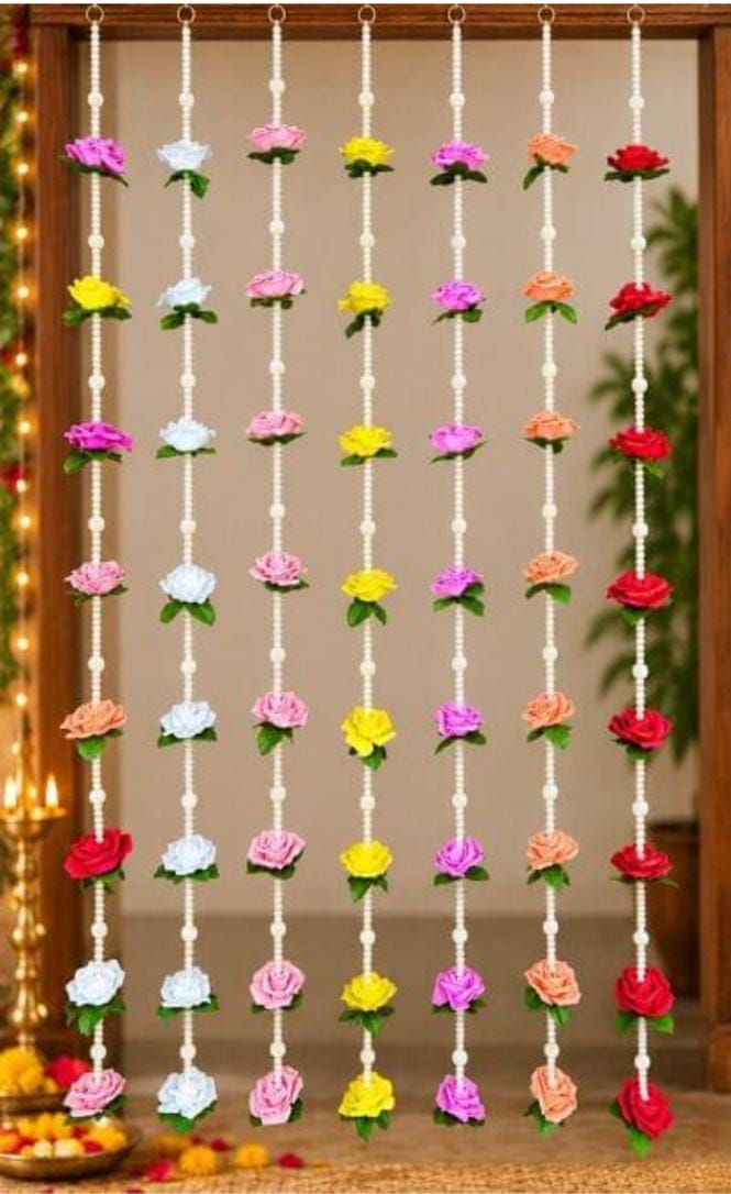 Artificial Flower Toran & Pearl Beaded Door Hanging Garland - Neha Couture Berlin