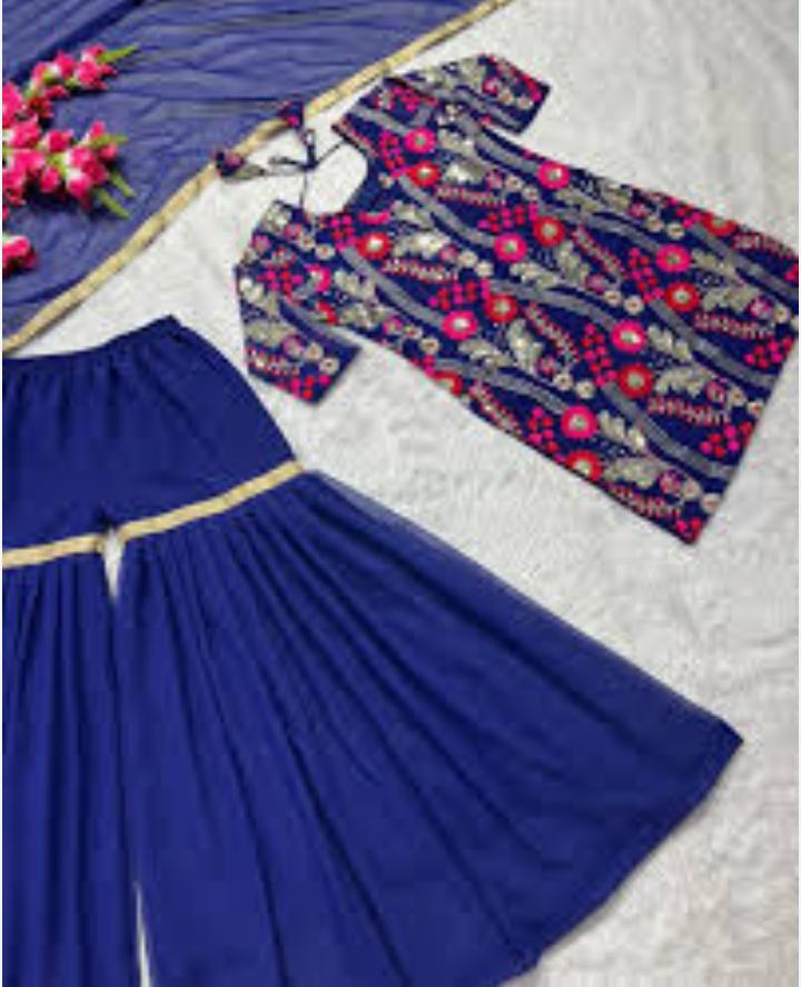 Sequence Work Faux Georgette Sharara Suit in Germany