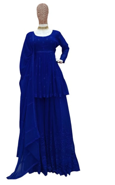 Blue georgette thread work designer palazzo suit in Germany