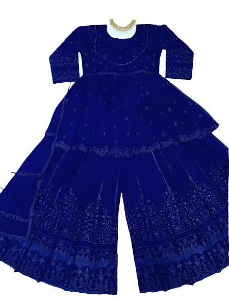 Blue georgette thread work designer palazzo suit in Germany