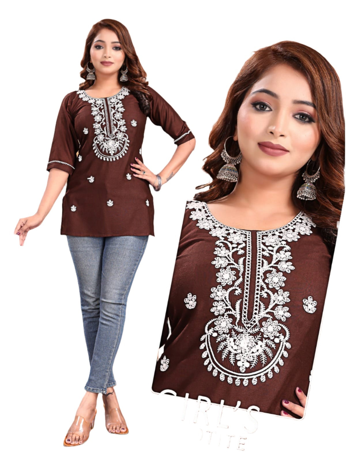 Lucknowi Work Short Kurti in Germany