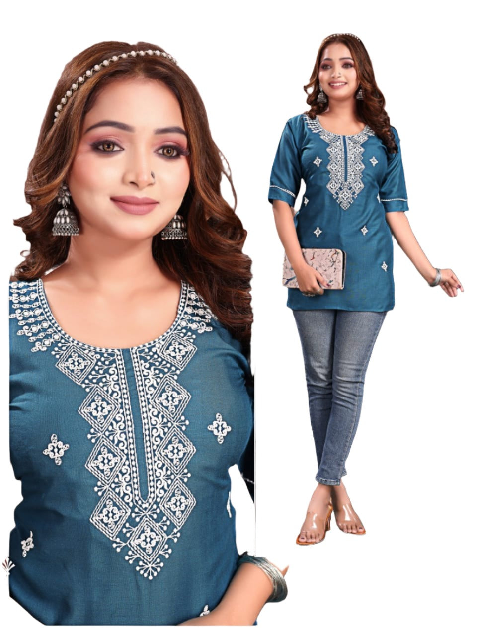 Lucknowi Work Short Kurti in Germany