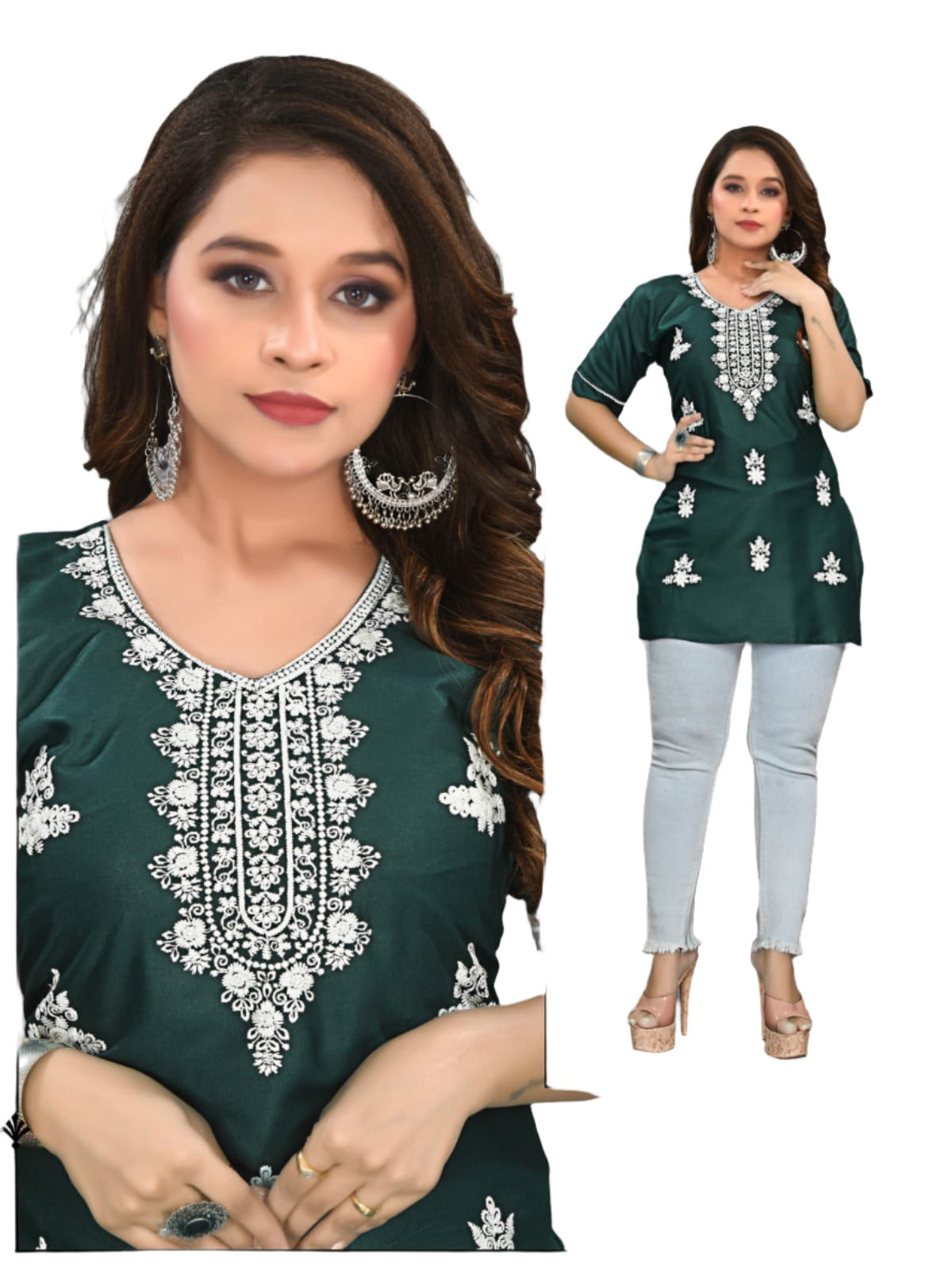 Lucknowi Work Short Kurti in Germany