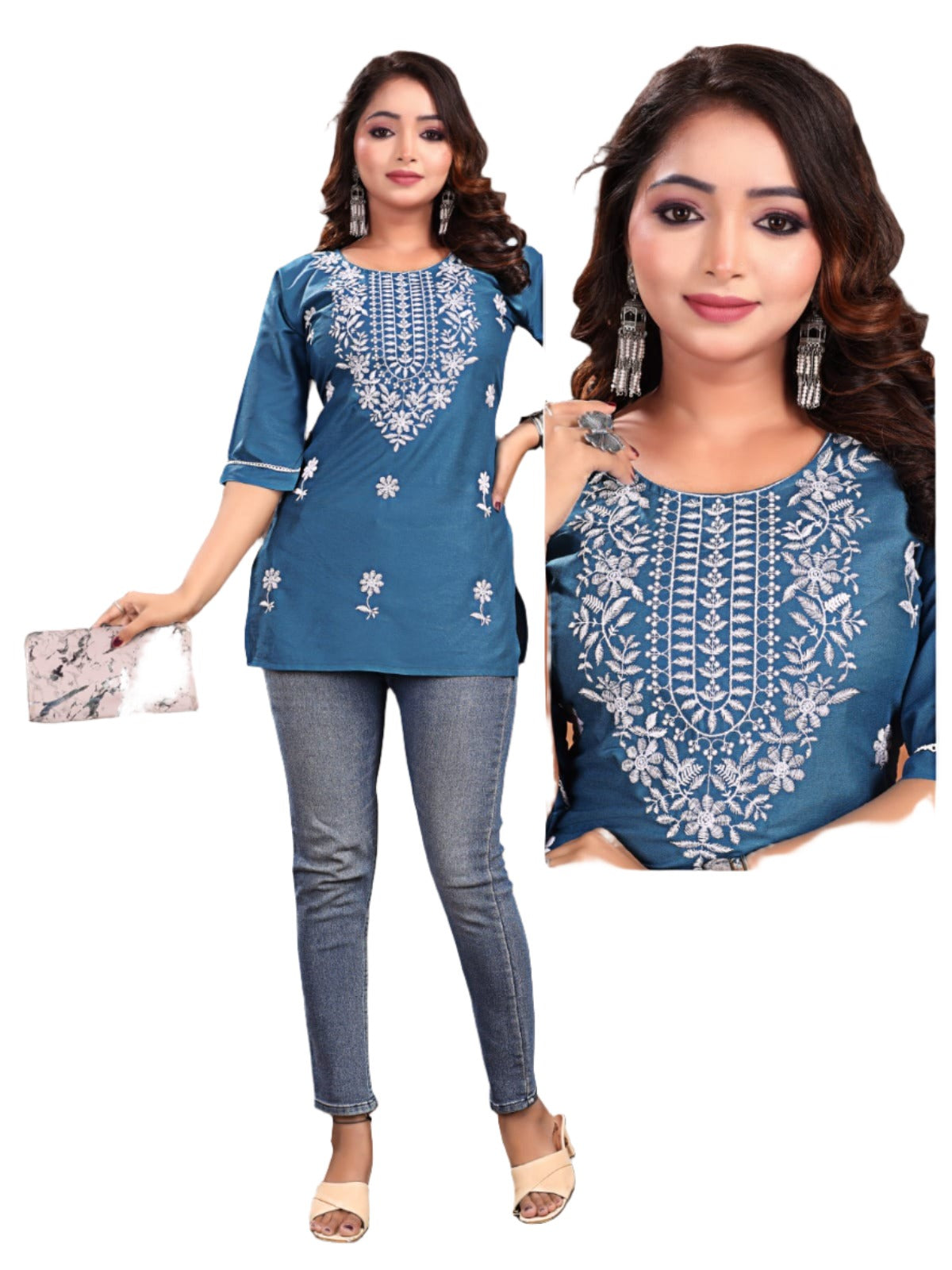 Lucknowi Work Short Kurti in Germany