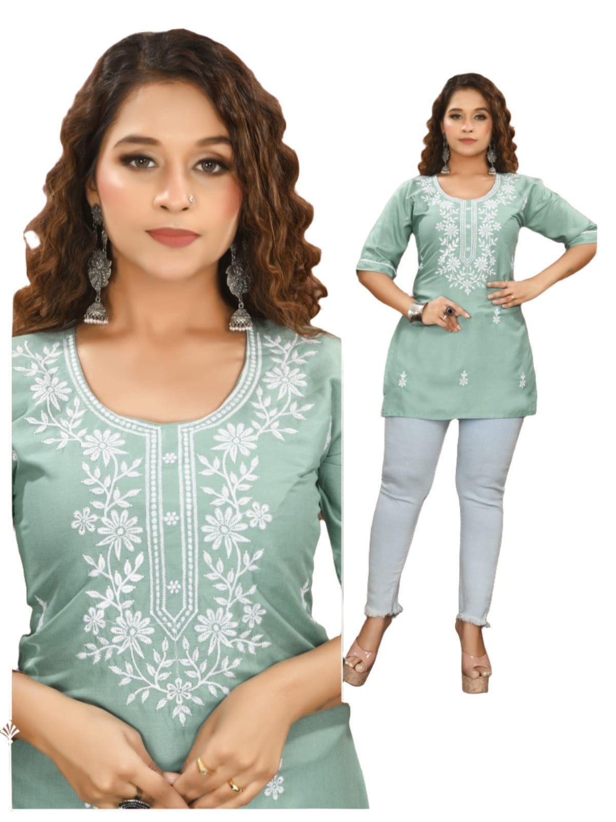 Lucknowi Work Short Kurti in Germany