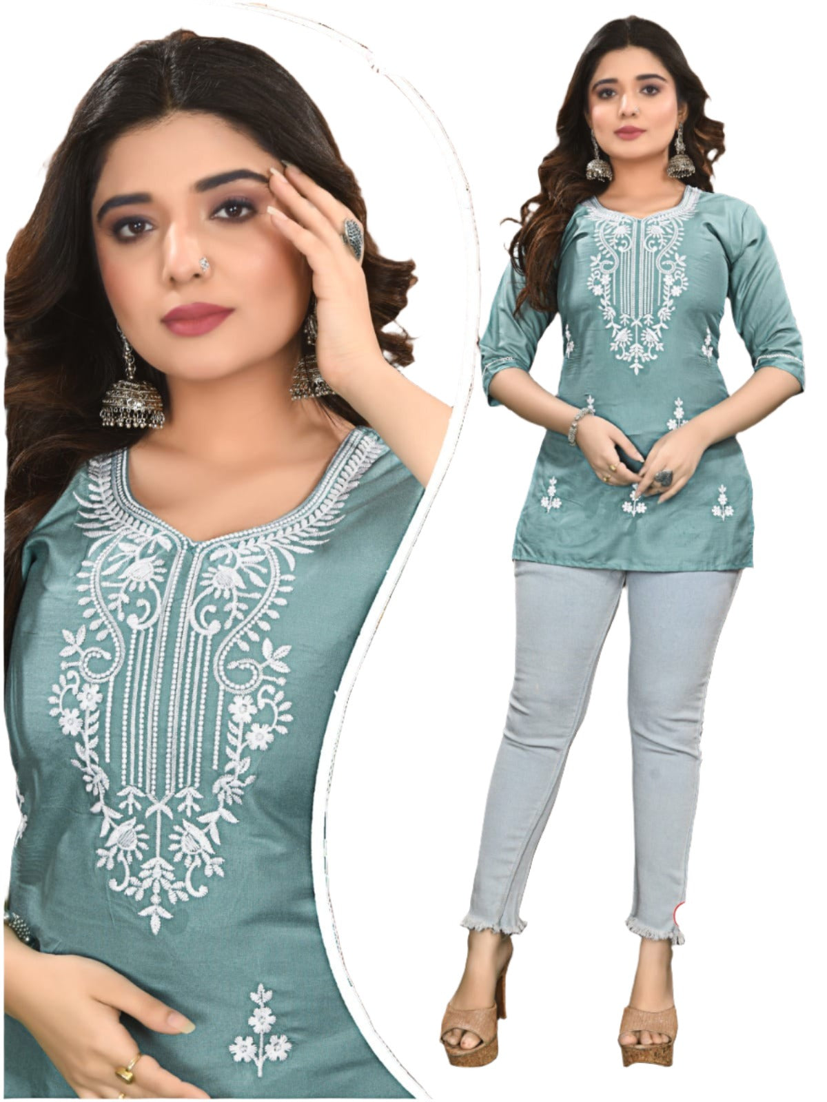 Lucknowi Work Short Kurti in Germany