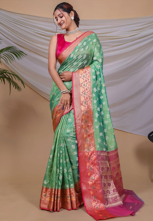 Organza Saree with Hot Pink Jacquard Border in Berlin