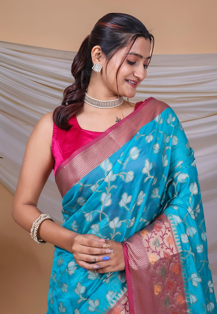 Organza Saree with Hot Pink Jacquard Border in Berlin