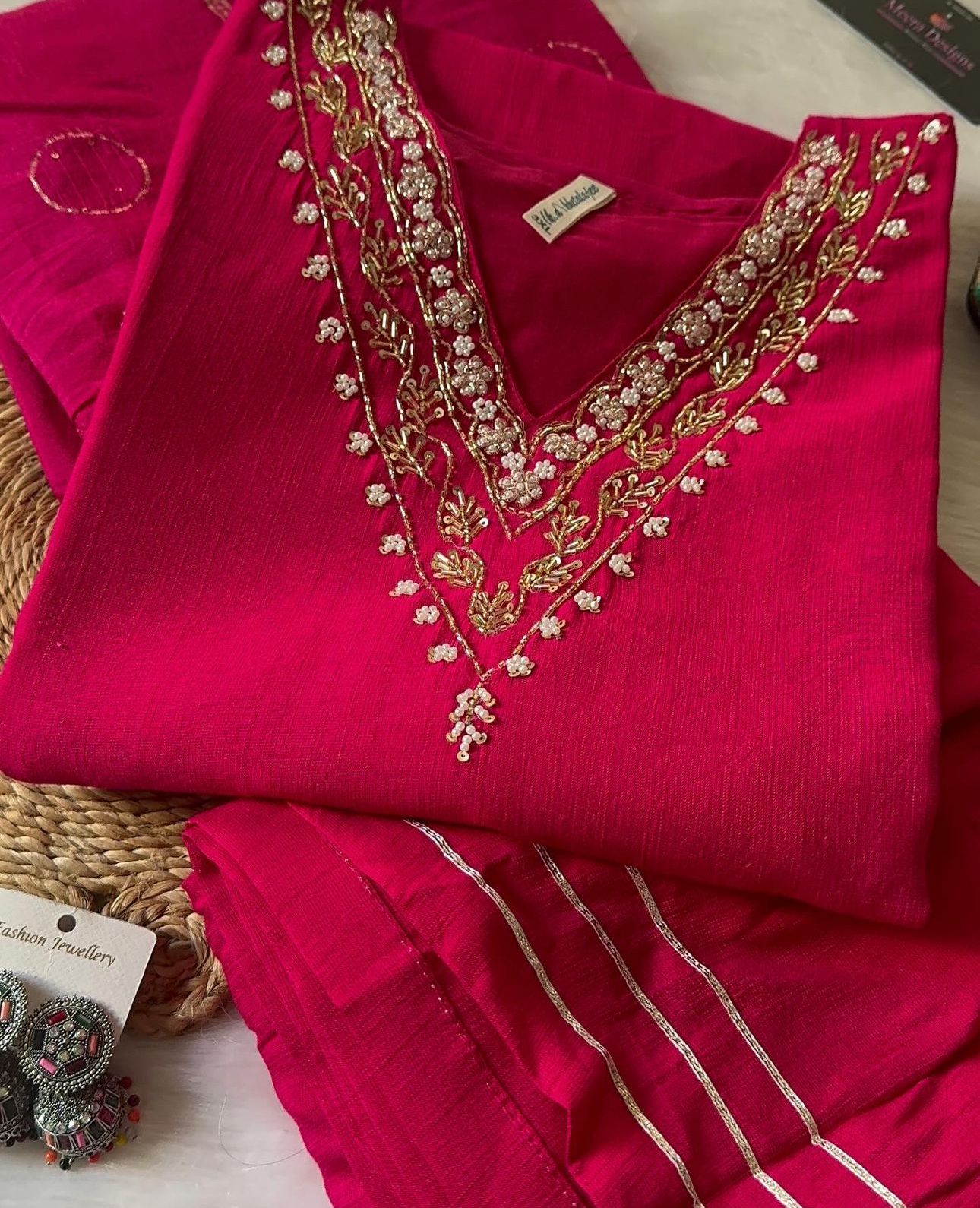 Dola Silk Handwork Kurti dupatta Bottom Set in Munich