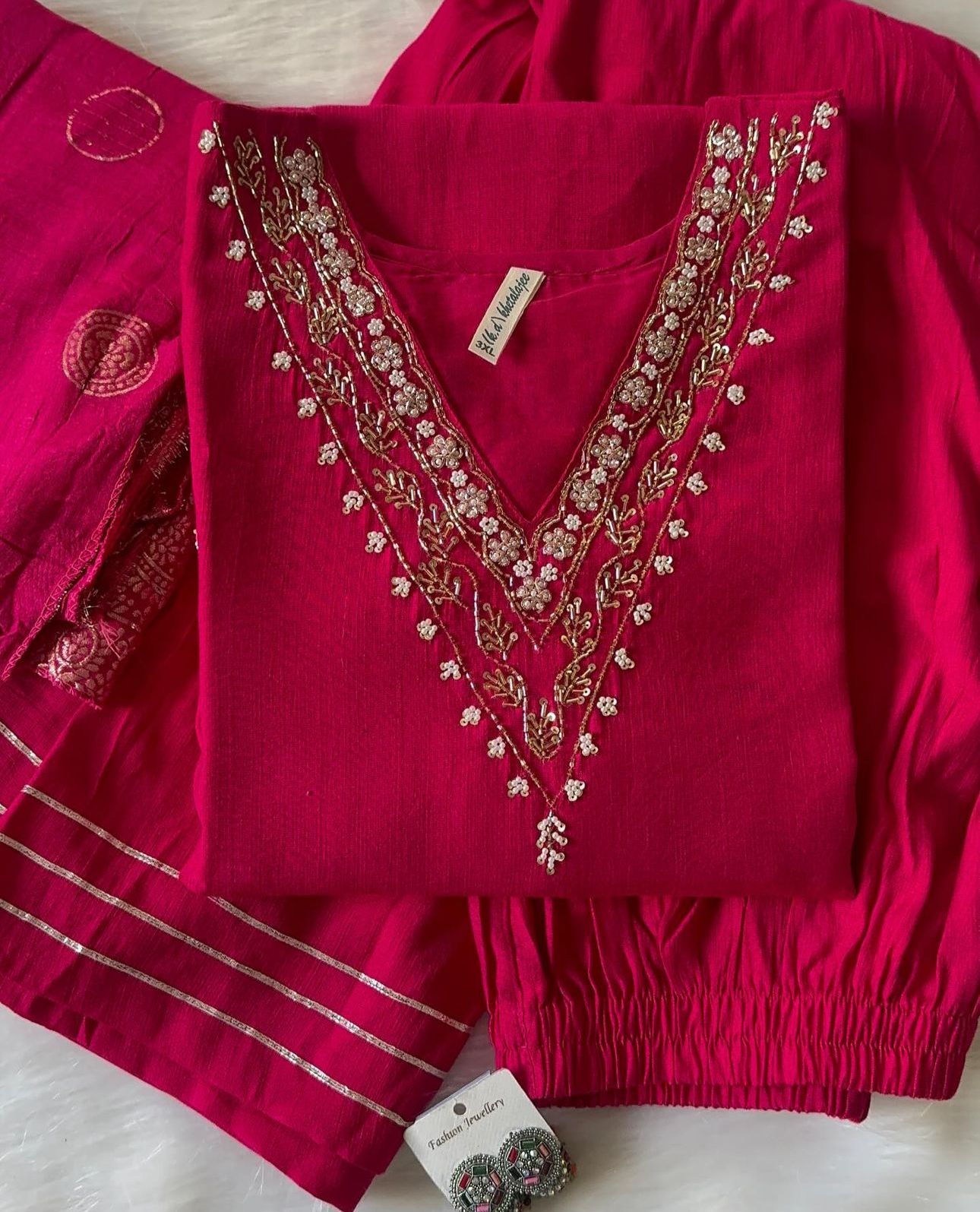 Dola Silk Handwork Kurti dupatta Bottom Set in Munich