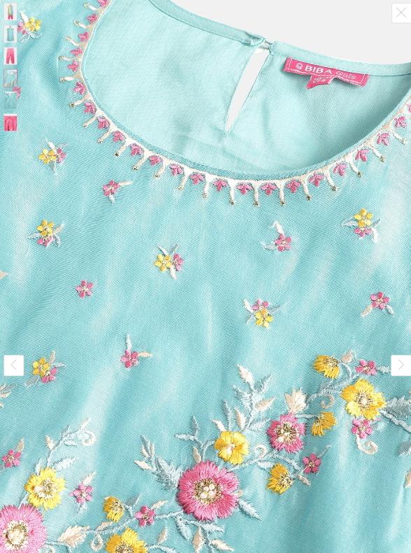 Girls Turquoise Blue & Pink Satin Finish Yoke Design Kurta with Salwar & Dupatta