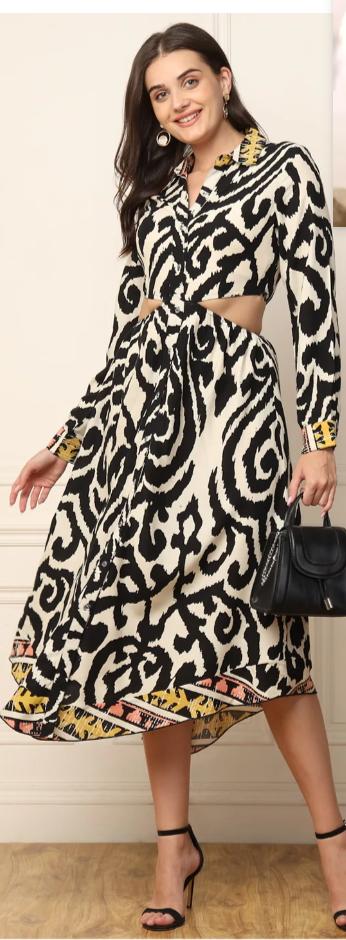 ABSTRACT PRINTED WAIST CUT OUT DESIGNED WOMEN SHIRT in Munich