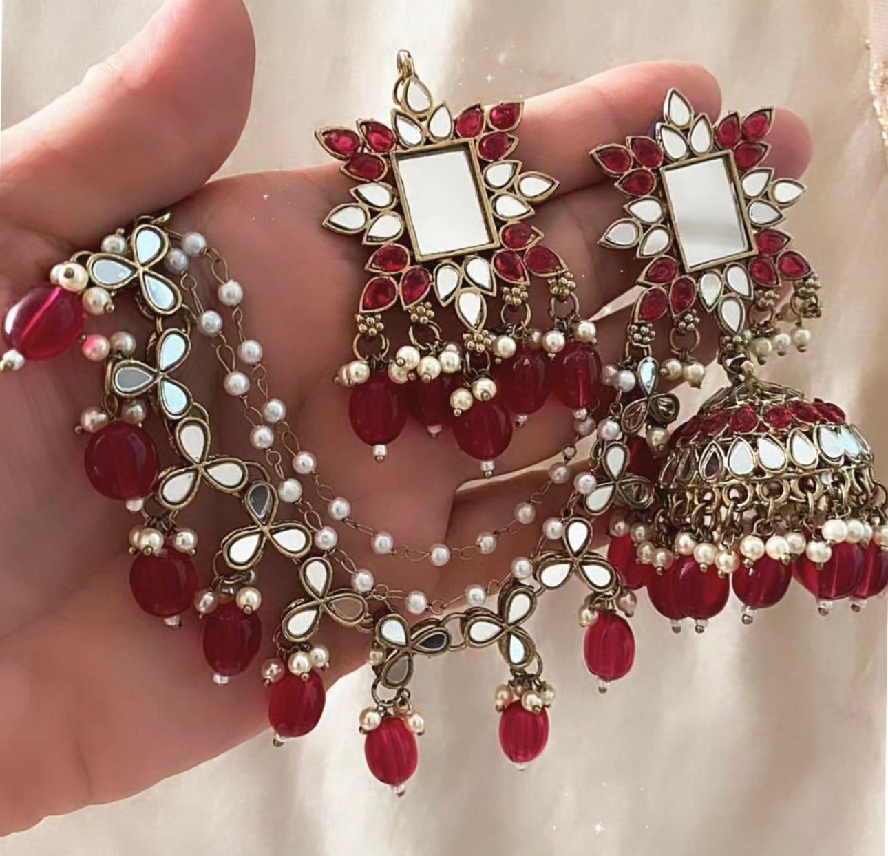 Mirror work Earrings & Maang Tikka set in Germany