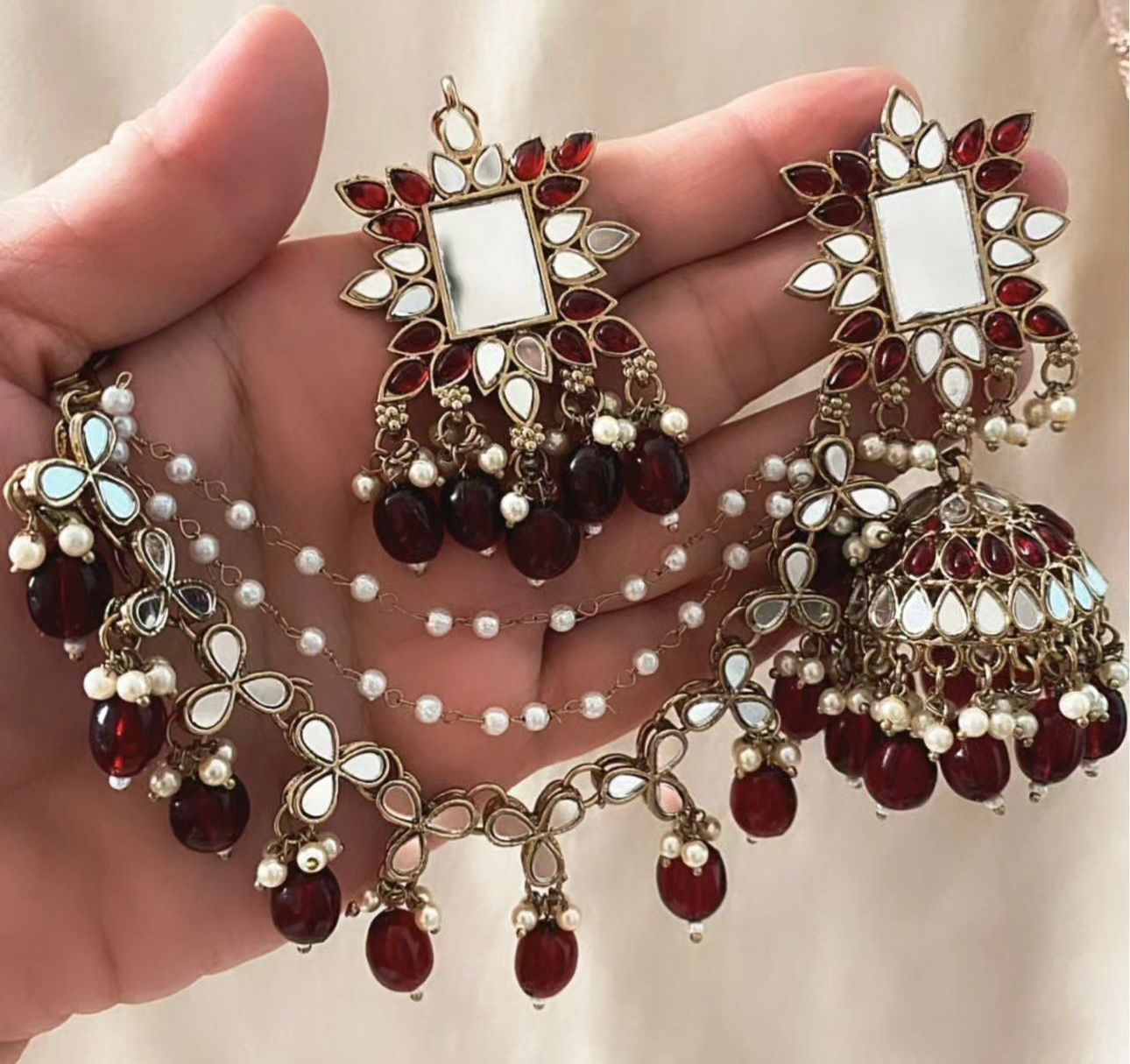 Mirror work Earrings & Maang Tikka set in Germany