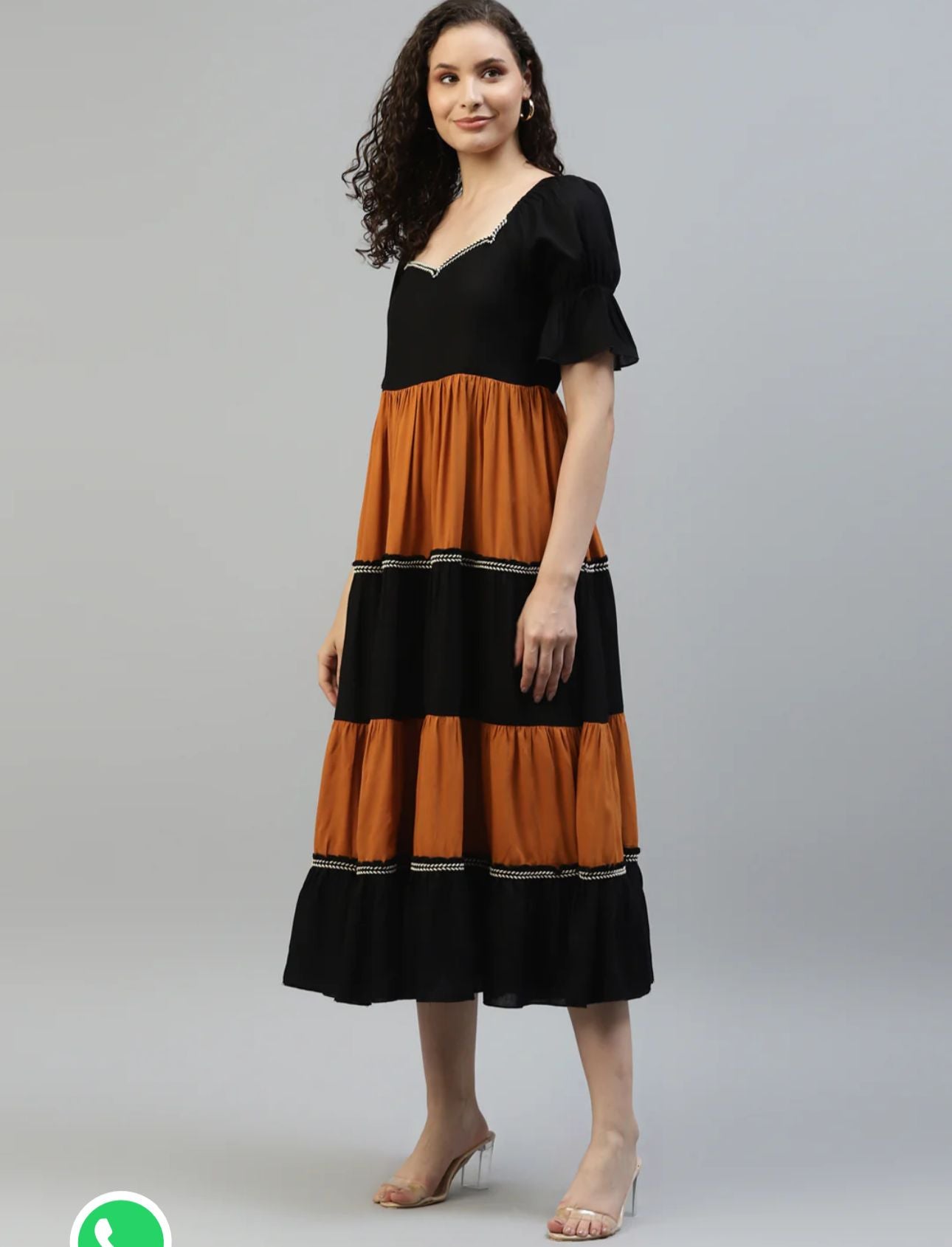 WOMEN'S PLUS SIZE BLACK & MUSTARD COLOR BLOCK DRESS IN BERLIN