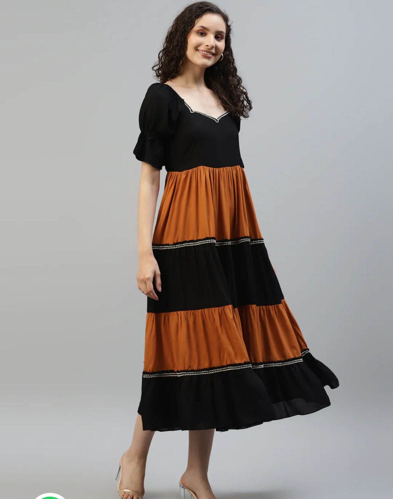 WOMEN'S PLUS SIZE BLACK & MUSTARD COLOR BLOCK DRESS IN BERLIN