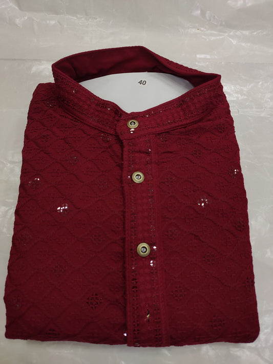 Men's Kurta Churidar with Embroidery Cotton Rayon Maroon in Berlin