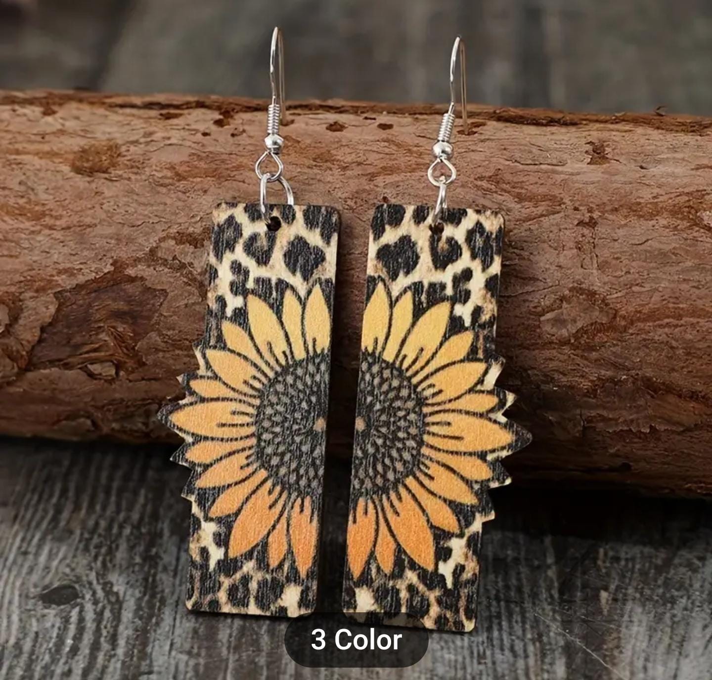 Leopard Sunflower Dangle Hand Painted Boho Wood Earrings in Germany