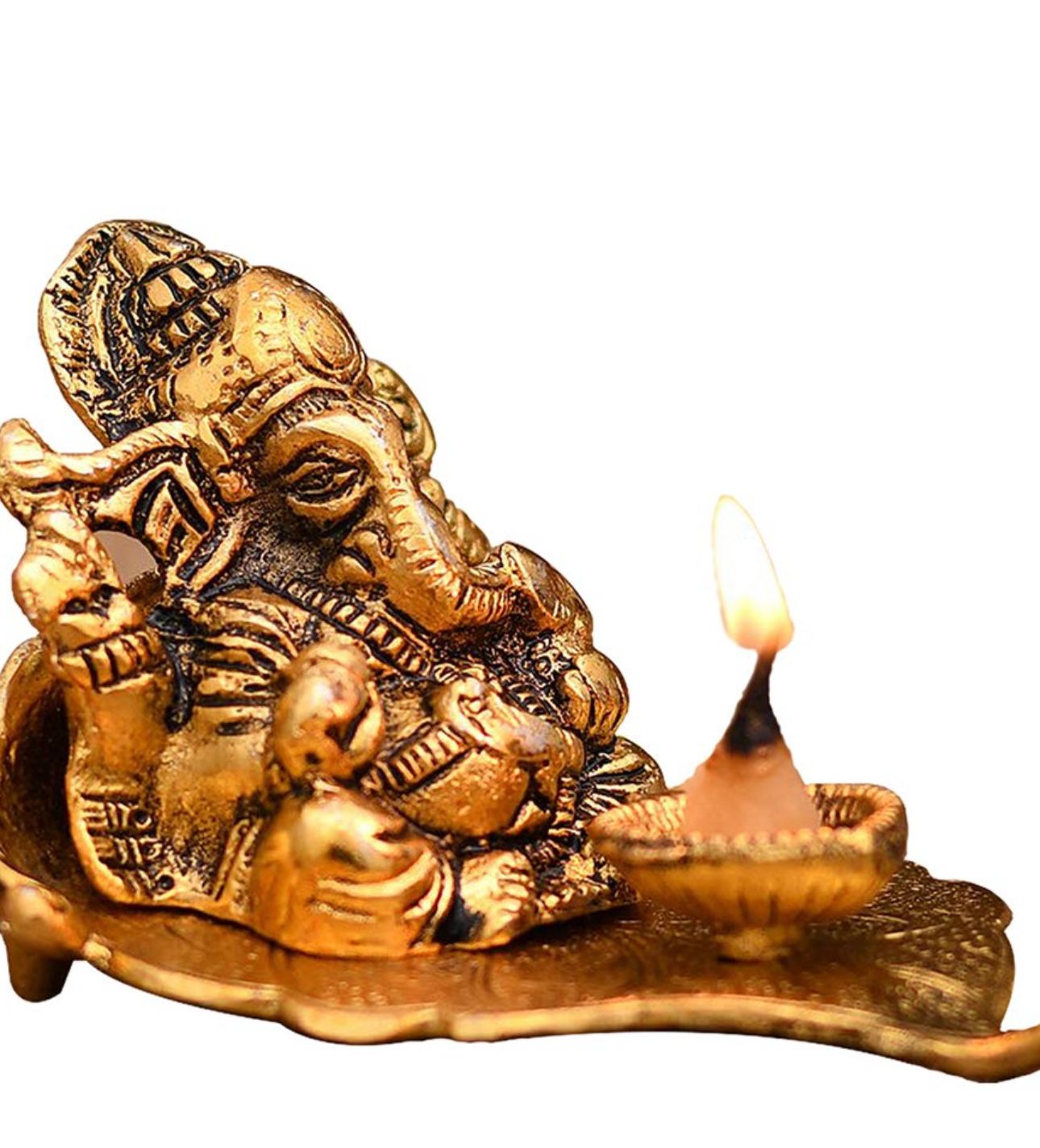 Gold-Toned & Black Ganesha On Leaf With Diya Showpiece in Berlin