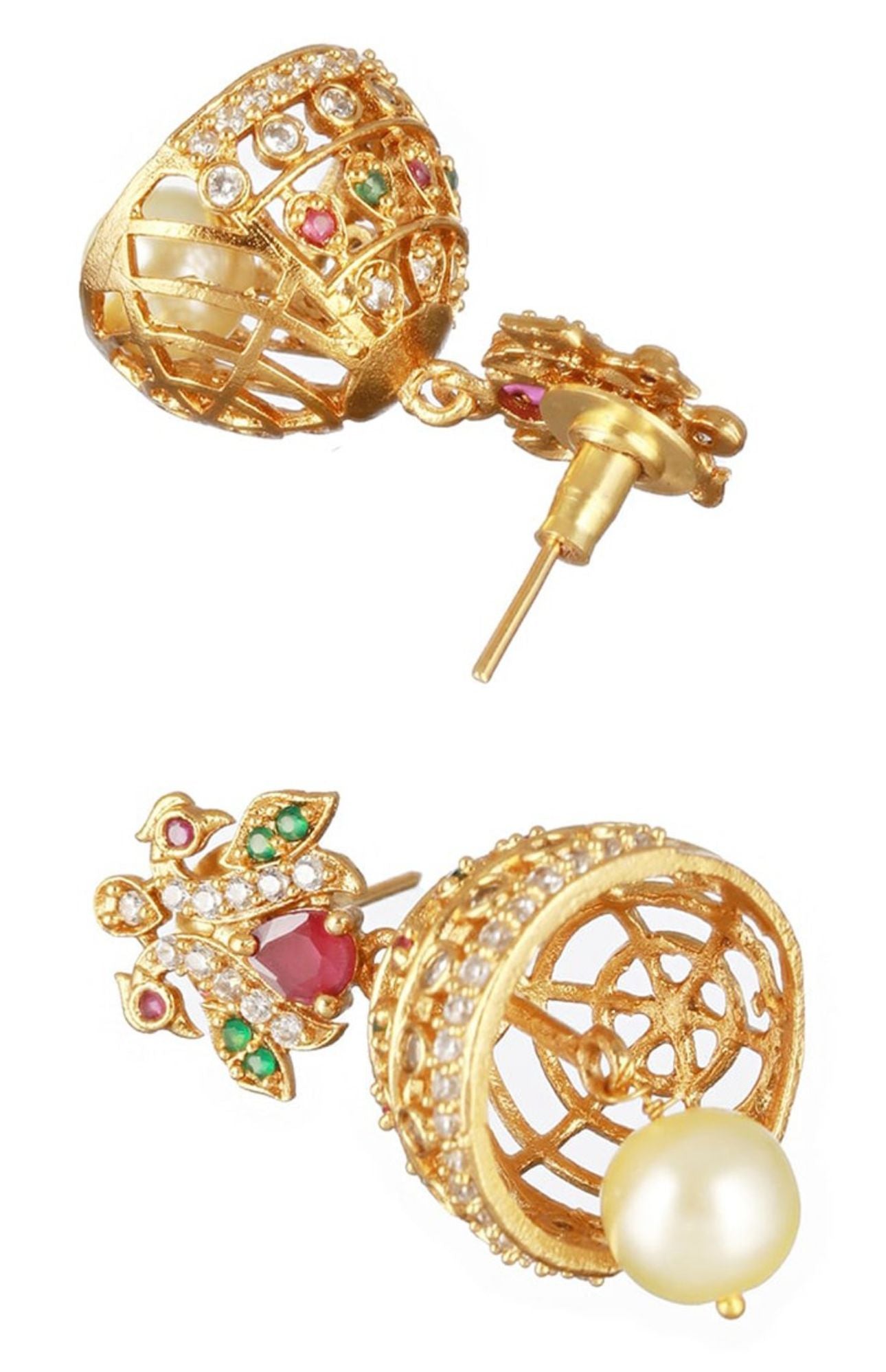 Gold-Plated AD Studded & Artificial Beaded Temple Jewellery Set in Berlin