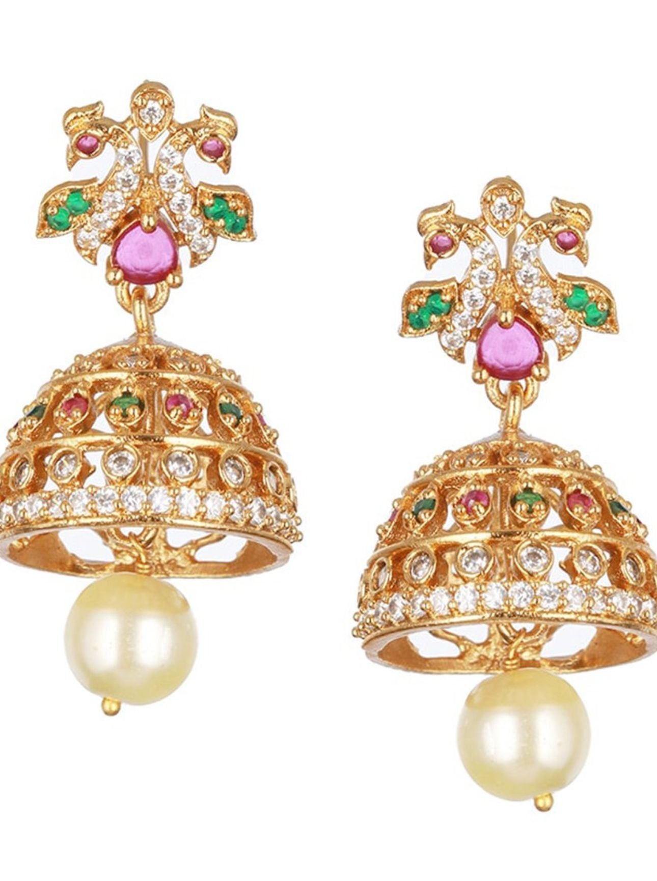 Gold-Plated AD Studded & Artificial Beaded Temple Jewellery Set in Berlin