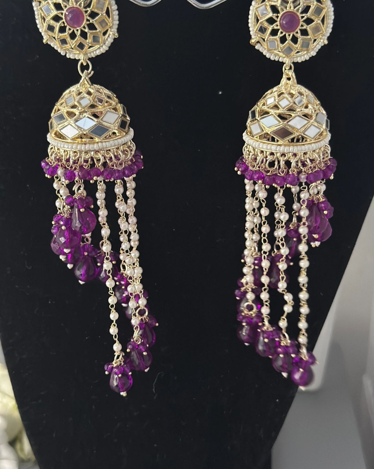 Premium Unique Mirror And Beads Jhumki Earrings in Germany