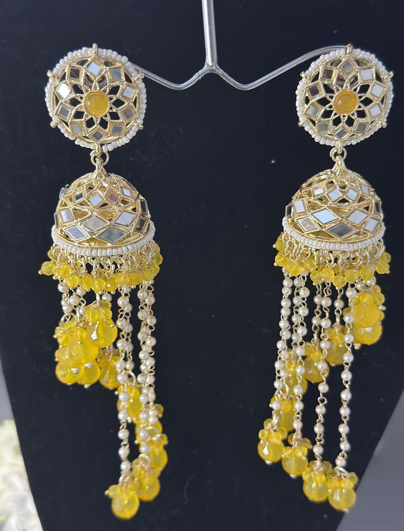 Premium Unique Mirror And Beads Jhumki Earrings in Germany