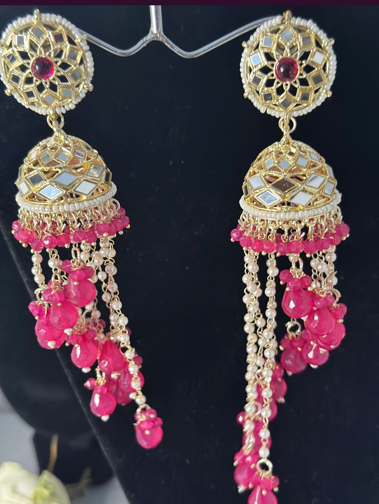 Premium Unique Mirror And Beads Jhumki Earrings in Germany
