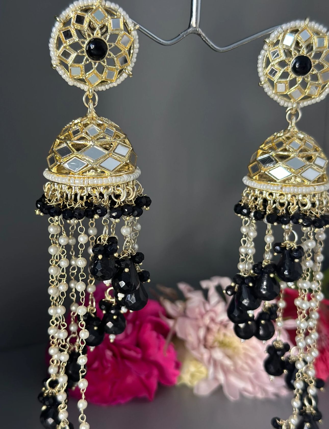 Premium Unique Mirror And Beads Jhumki Earrings in Germany