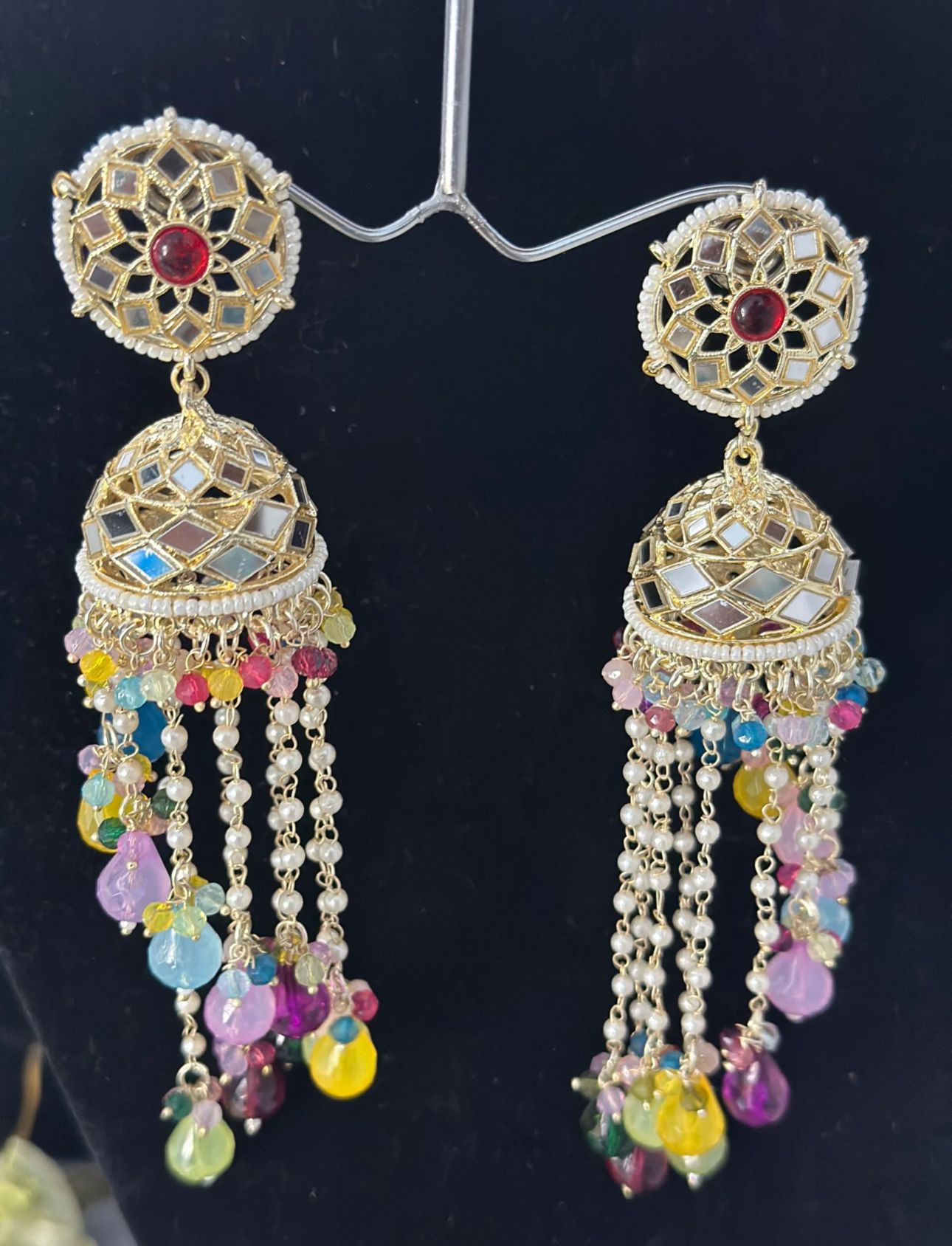 Premium Unique Mirror And Beads Jhumki Earrings in Germany