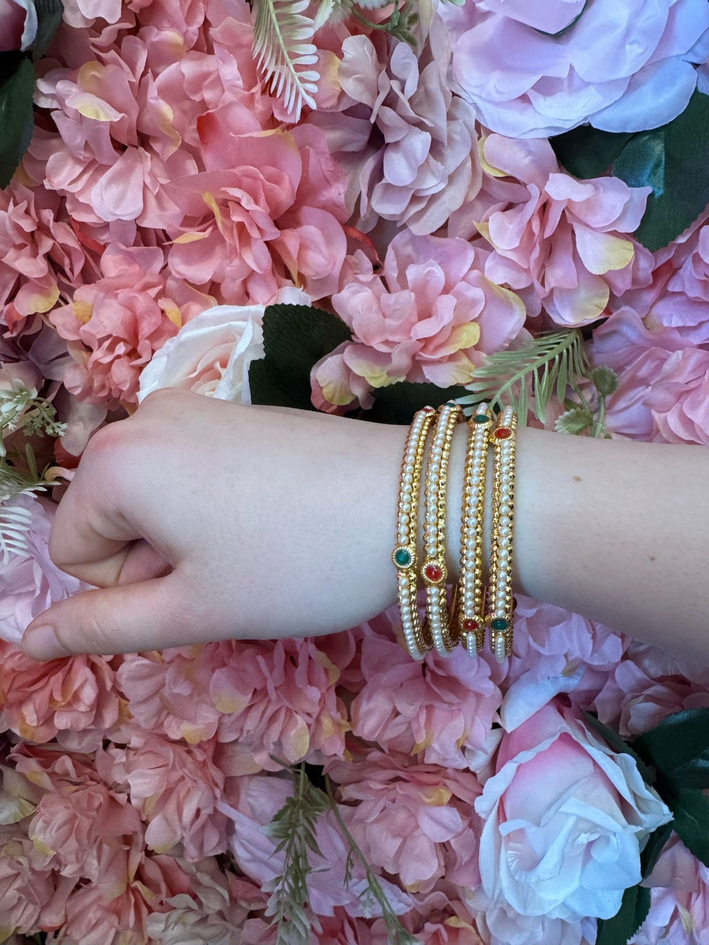 Mad Club elegant pearls studded gold plated 4 pcs bangles set in Munich