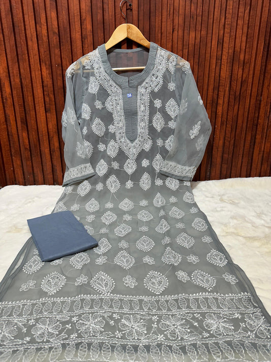 Beautiful Georgette Ethnic Kurti embroidery and fabric detail - Neha Couture Indian Fashion